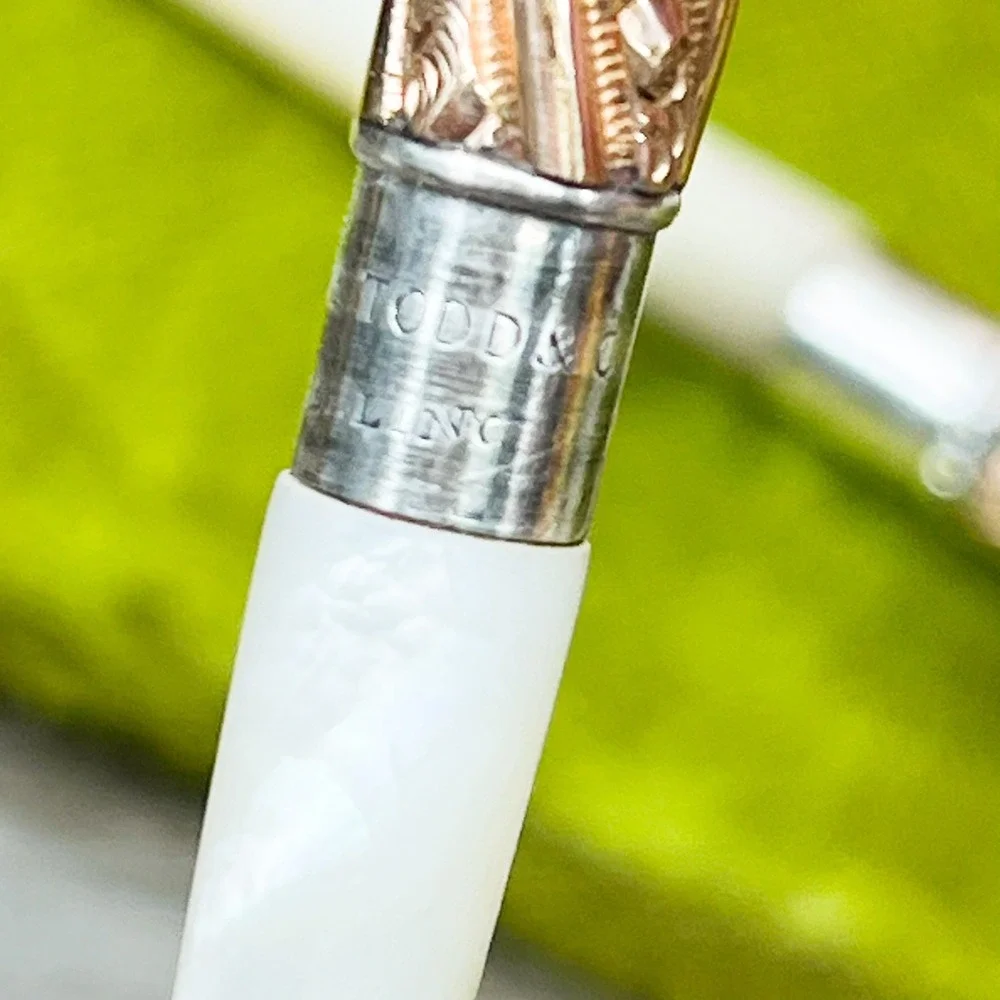 Mabie Todd & Co Sterling Silver Mother of Pearl Dip Pen Set Vintage Nibs Case